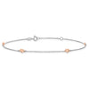14K Two-tone White and Rose Satin Hearts 4-Station 9 inch Plus 1 inch Extender - Total 10 inch Anklet