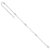 14K Two-tone White and Rose Satin Hearts 4-Station 9 inch Plus 1 inch Extender Total 10 inch Anklet