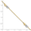 14k Two-tone Diamond-cut Double Hearts 3-Station 9 inch Plus 1 inch Extender Total 10 inch Anklet