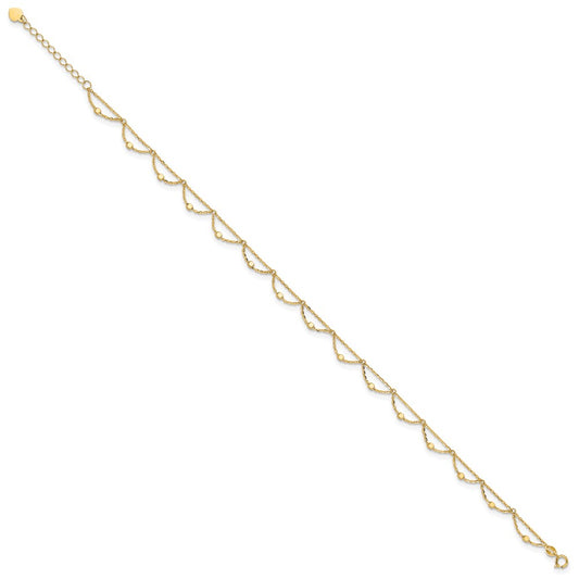 14K Diamond-cut Fancy Beaded 10 inch Plus 1.5 inch Extender - Total 11.5 inch Anklet