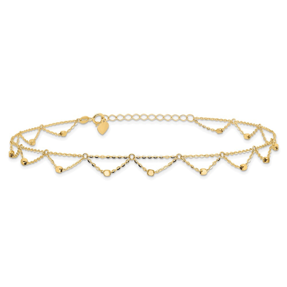 14K Diamond-cut Fancy Beaded 10 inch Plus 1.5 inch Extender - Total 11.5 inch Anklet