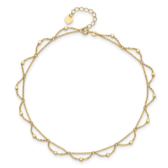 14K Diamond-cut Fancy Beaded 10 inch Plus 1.5 inch Extender - Total 11.5 inch Anklet