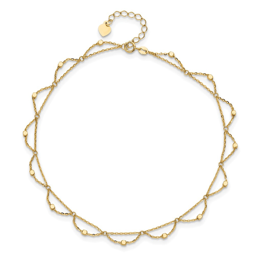 14K Diamond-cut Fancy Beaded 10 inch Plus 1.5 inch Extender - Total 11.5 inch Anklet