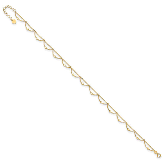 14K Diamond-cut Fancy Beaded 10 inch Plus 1.5 inch Extender - Total 11.5 inch Anklet