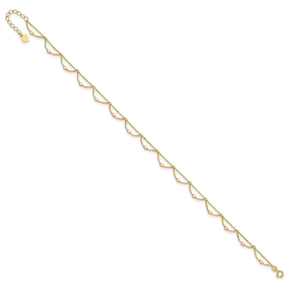 14K Diamond-cut Fancy Beaded 10 inch Plus 1.5 inch Extender - Total 11.5 inch Anklet