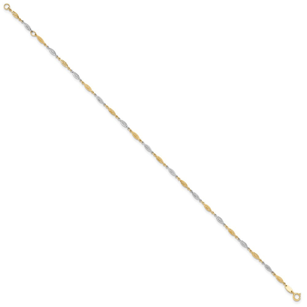 14K Two-tone Diamond-cut Infinity Link 9 inch Plus 1 inch Extender Total 10 inch Anklet