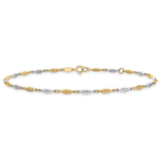 14K Two-tone Diamond-cut Infinity Link 9 inch Plus 1 inch Extender Total 10 inch Anklet