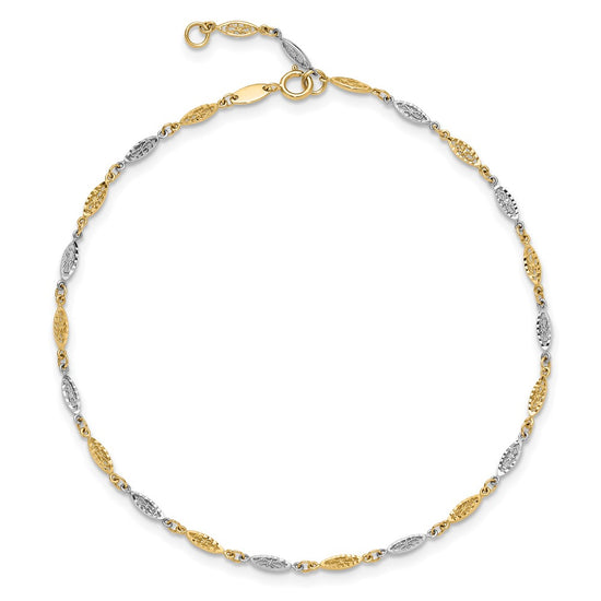 14K Two-tone Diamond-cut Infinity Link 9 inch Plus 1 inch Extender Total 10 inch Anklet