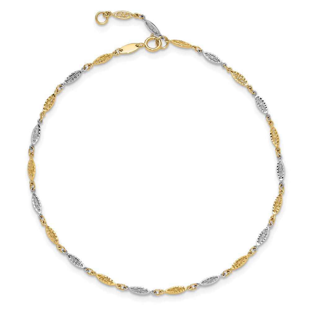 14K Two-tone Diamond-cut Infinity Link 9 inch Plus 1 inch Extender Total 10 inch Anklet