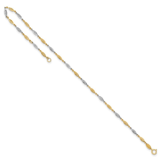 14K Two-tone Diamond-cut Infinity Link 9 inch Plus 1 inch Extender Total 10 inch Anklet