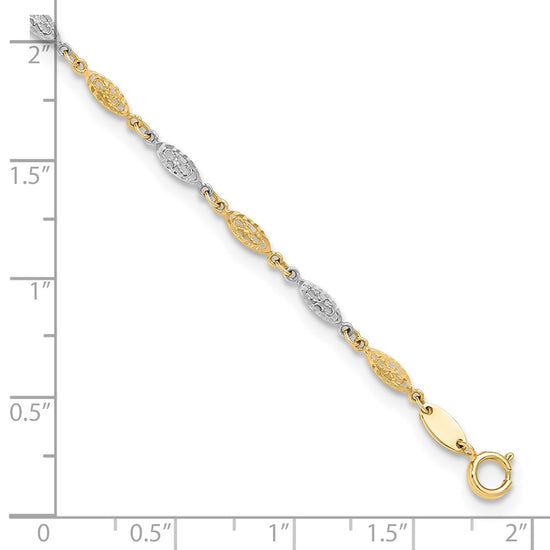 14K Two-tone Diamond-cut Infinity Link 9 inch Plus 1 inch Extender Total 10 inch Anklet