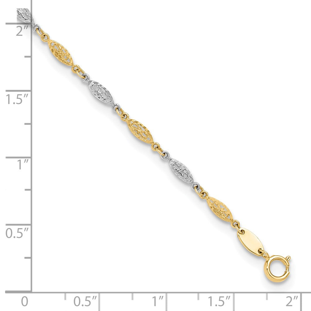 14K Two-tone Diamond-cut Infinity Link 9 inch Plus 1 inch Extender Total 10 inch Anklet
