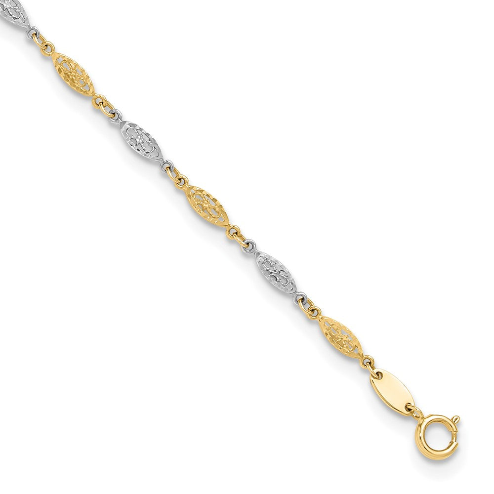 14K Two-tone Diamond-cut Infinity Link 9 inch Plus 1 inch Extender Total 10 inch Anklet