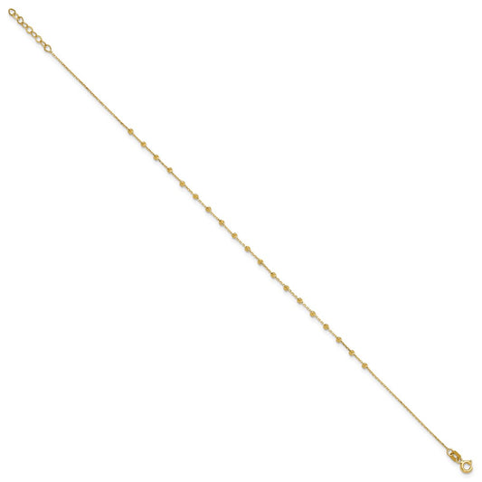 14K Diamond-cut Bead and Chain 9 inch Plus 0.75 inch Extender Total 9.75 inch Anklet