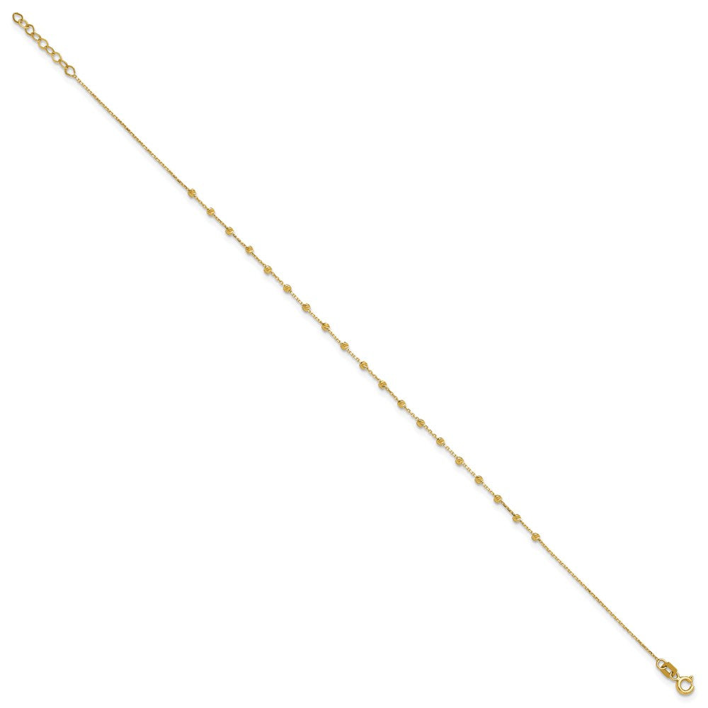 14K Diamond-cut Bead and Chain 9 inch Plus 0.75 inch Extender - Total 9.75 inch Anklet