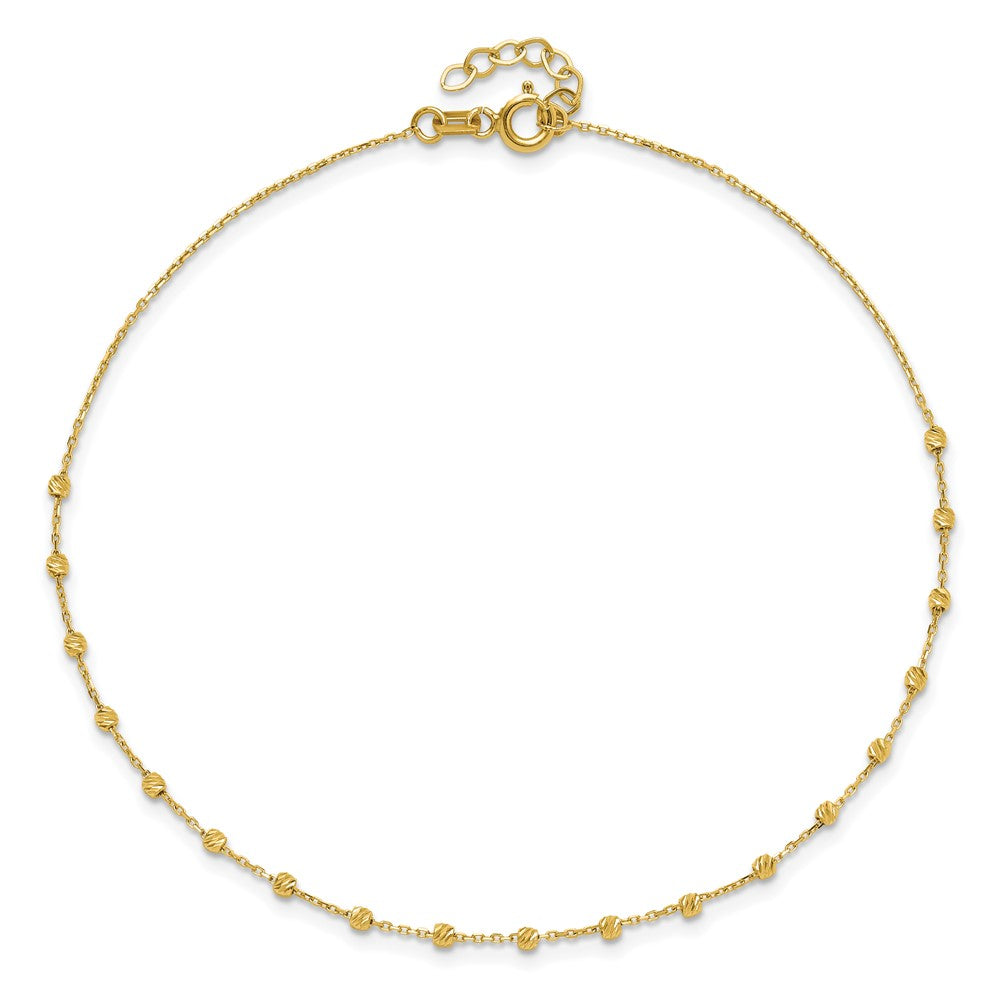 14K Diamond-cut Bead and Chain 9 inch Plus 0.75 inch Extender Total 9.75 inch Anklet