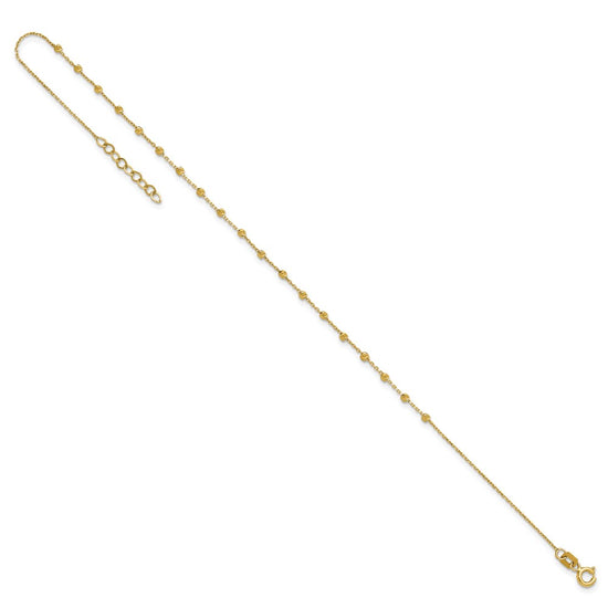 14K Diamond-cut Bead and Chain 9 inch Plus 0.75 inch Extender Total 9.75 inch Anklet