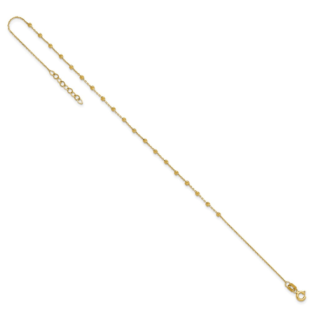 14K Diamond-cut Bead and Chain 9 inch Plus 0.75 inch Extender - Total 9.75 inch Anklet