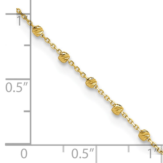14K Diamond-cut Bead and Chain 9 inch Plus 0.75 inch Extender - Total 9.75 inch Anklet