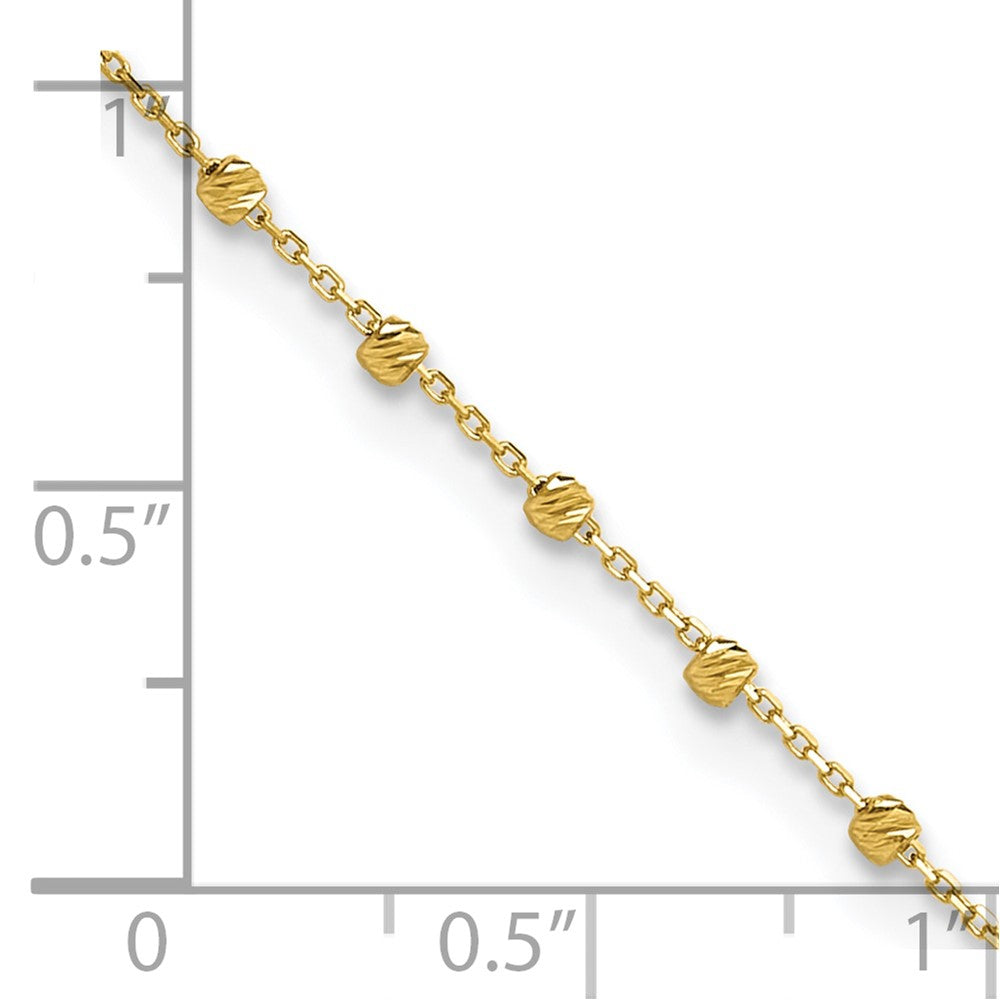 14K Diamond-cut Bead and Chain 9 inch Plus 0.75 inch Extender - Total 9.75 inch Anklet