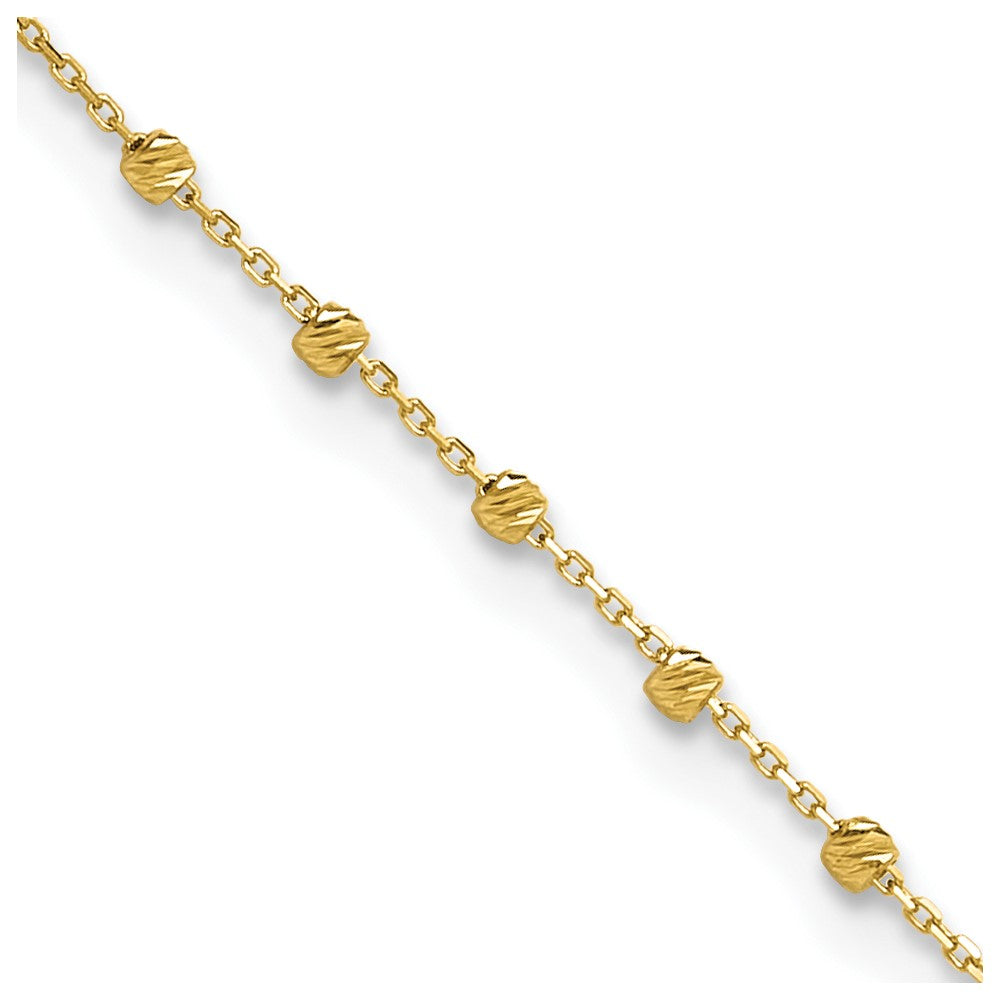 14K Diamond-cut Bead and Chain 9 inch Plus 0.75 inch Extender Total 9.75 inch Anklet