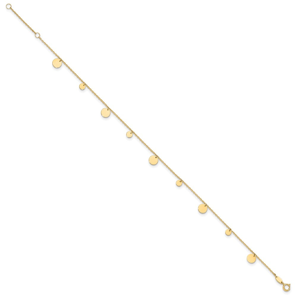 14K Polished Circle Dangles 9 inch Plus 1 inch Extender Total 10 inch Anklet
