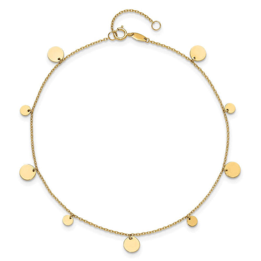 14K Polished Circle Dangles 9 inch Plus 1 inch Extender Total 10 inch Anklet