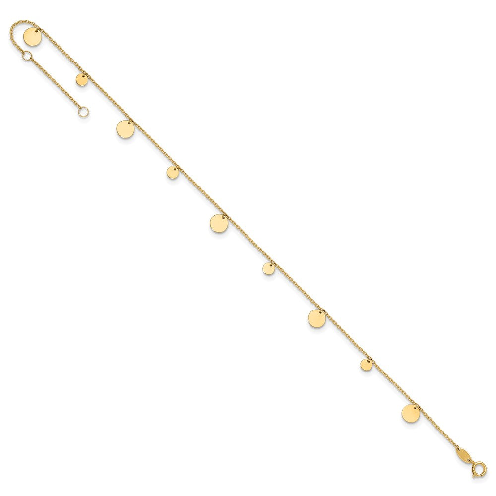 14K Polished Circle Dangles 9 inch Plus 1 inch Extender Total 10 inch Anklet