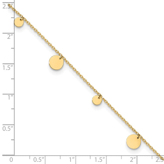14K Polished Circle Dangles 9 inch Plus 1 inch Extender Total 10 inch Anklet