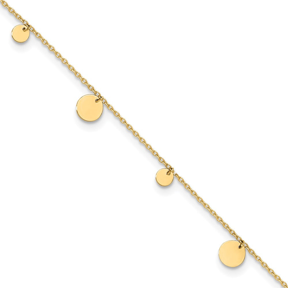14K Polished Circle Dangles 9 inch Plus 1 inch Extender Total 10 inch Anklet