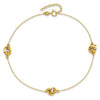 14K Polished Three Station Fancy Link 9in Plus 1in extension Anklet