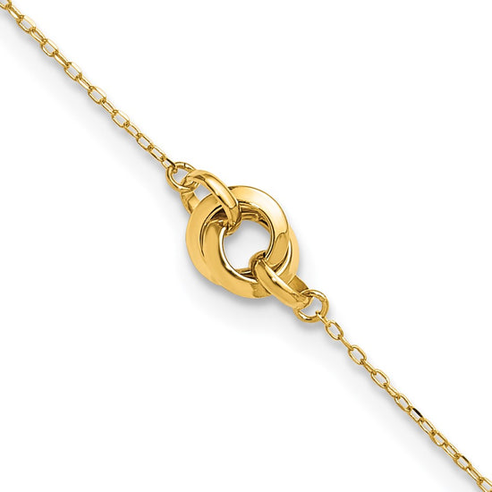14K Polished Three Station Fancy Link 9in Plus 1in extension Anklet