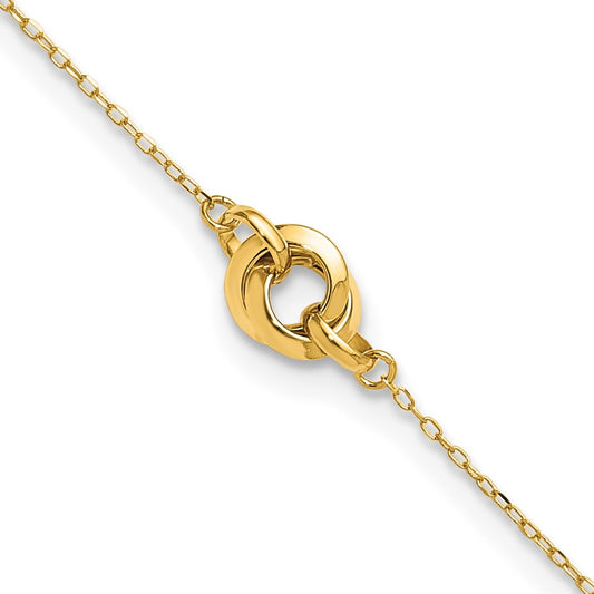 14K Polished Three Station Fancy Link 9in Plus 1in extension Anklet