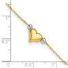 14k Two-tone Polished Puffed Heart with Beads 10 inch Anklet