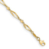14k Polished Twisted Oval and Mirror Beads 9 inch Anklet