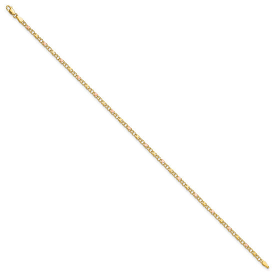 14k Polished and Satin Rose-plated X-and-Heart 10 inch Anklet