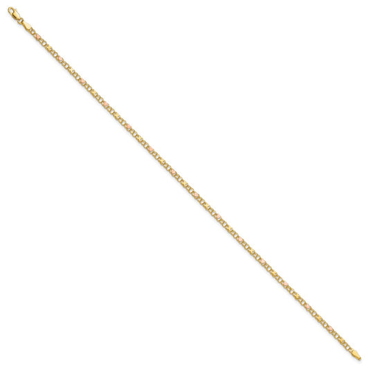 14k Polished and Satin Rose-plated X-and-Heart 10 inch Anklet