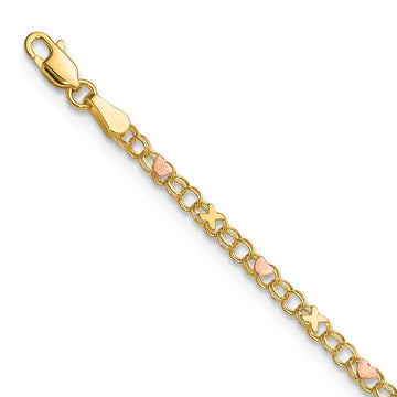 14k and Rose Rhodium X and Hearts 6 inch Childs Bracelet