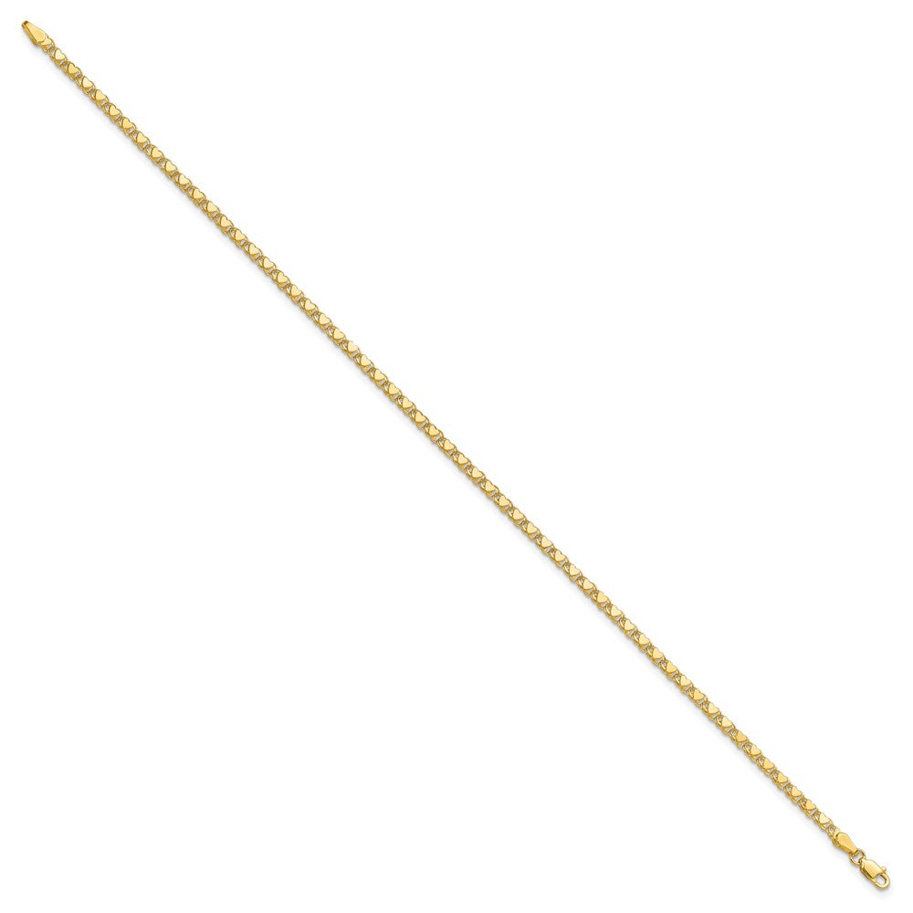 14k Polished Double-Sided Heart Solid 3mm Double Link 8 inch Charm Bracelet