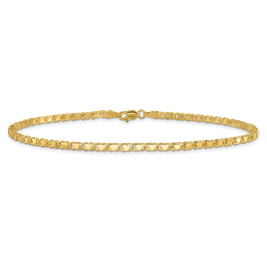 14k Polished Double-Sided Heart Solid 3mm Double Link 8 inch Charm Bracelet