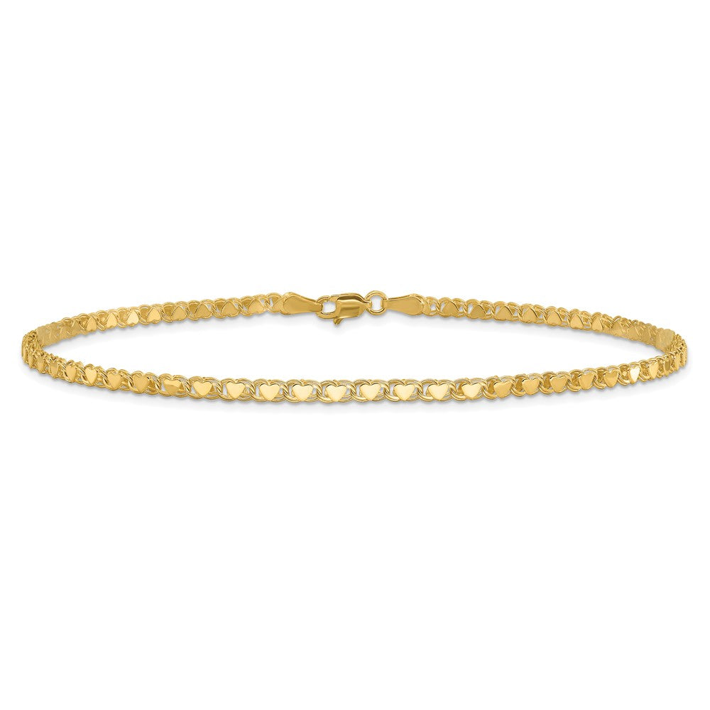 14k Polished Double-Sided Heart Solid 3mm Double Link 8 inch Charm Bracelet