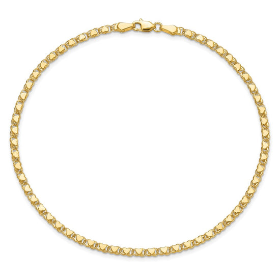 14k Polished Double-Sided Heart Solid 3mm Double Link 8 inch Charm Bracelet
