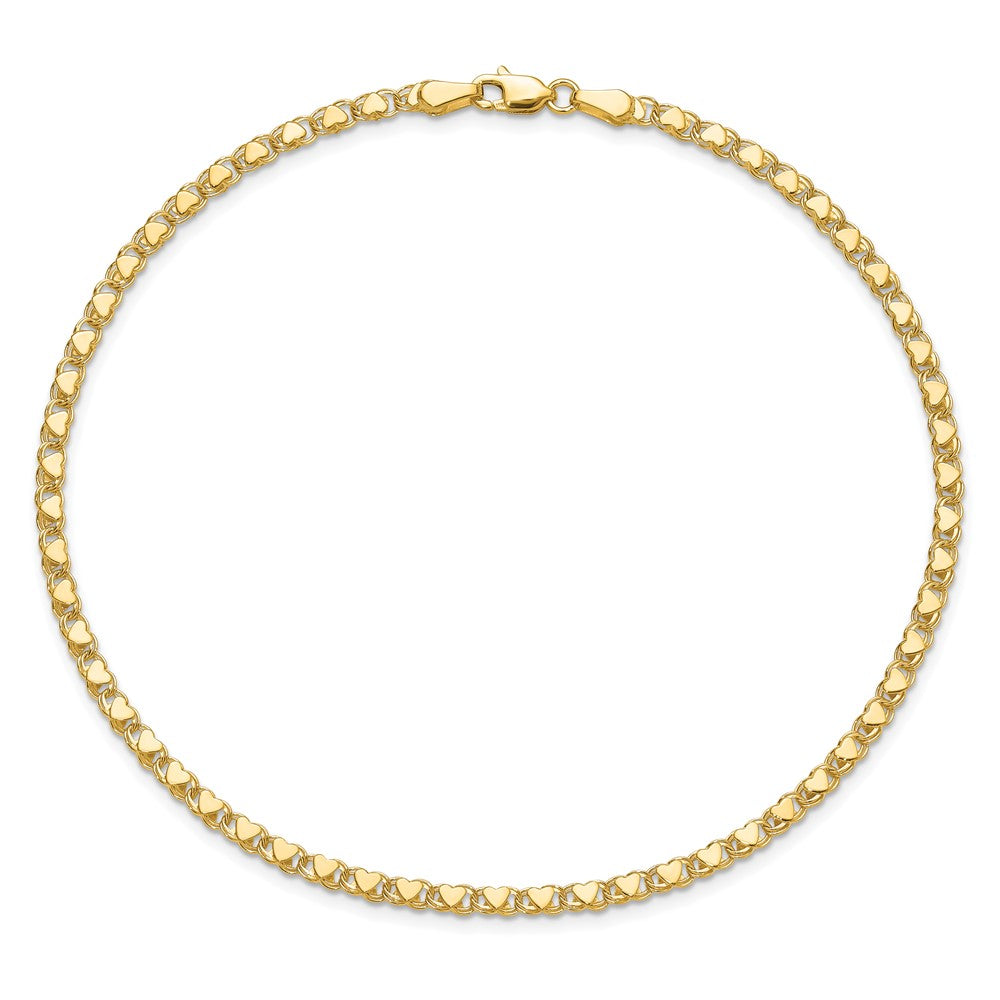 14k Polished Double-Sided Heart Solid 3mm Double Link 8 inch Charm Bracelet