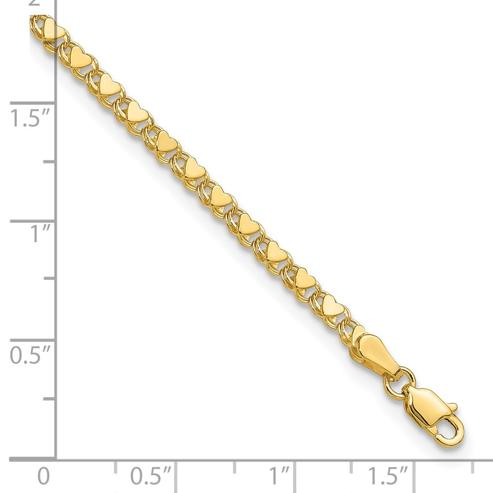 14k Polished Double-Sided Hearts Double Link 10 inch Anklet