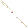 14k Pink and White Enameled Butterfly Dangles 9 inch Plus 1 inch Extender - Total 10 inch Anklet