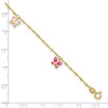 14k Pink and White Enameled Butterfly Dangles 9 inch Plus 1 inch Extender Total 10 inch Anklet