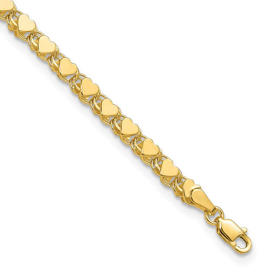 14k Polished Double-Sided Heart Solid 4mm Double Link 8 inch Charm Bracelet