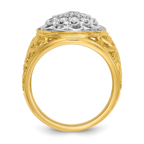 IBGoodman 14k Two-tone Men's Polished Filigree 1 Carat AA Quality Diamond Round Cluster Ring Mounting