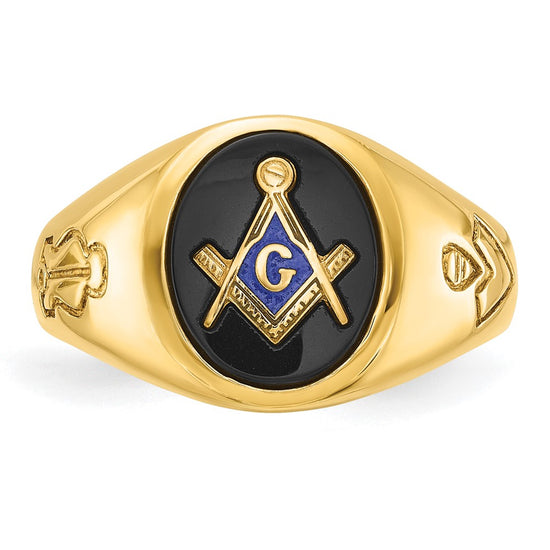 IBGoodman 14k Men's Polished and Grooved with Oval Onyx Blue Lodge Master Masonic Ring