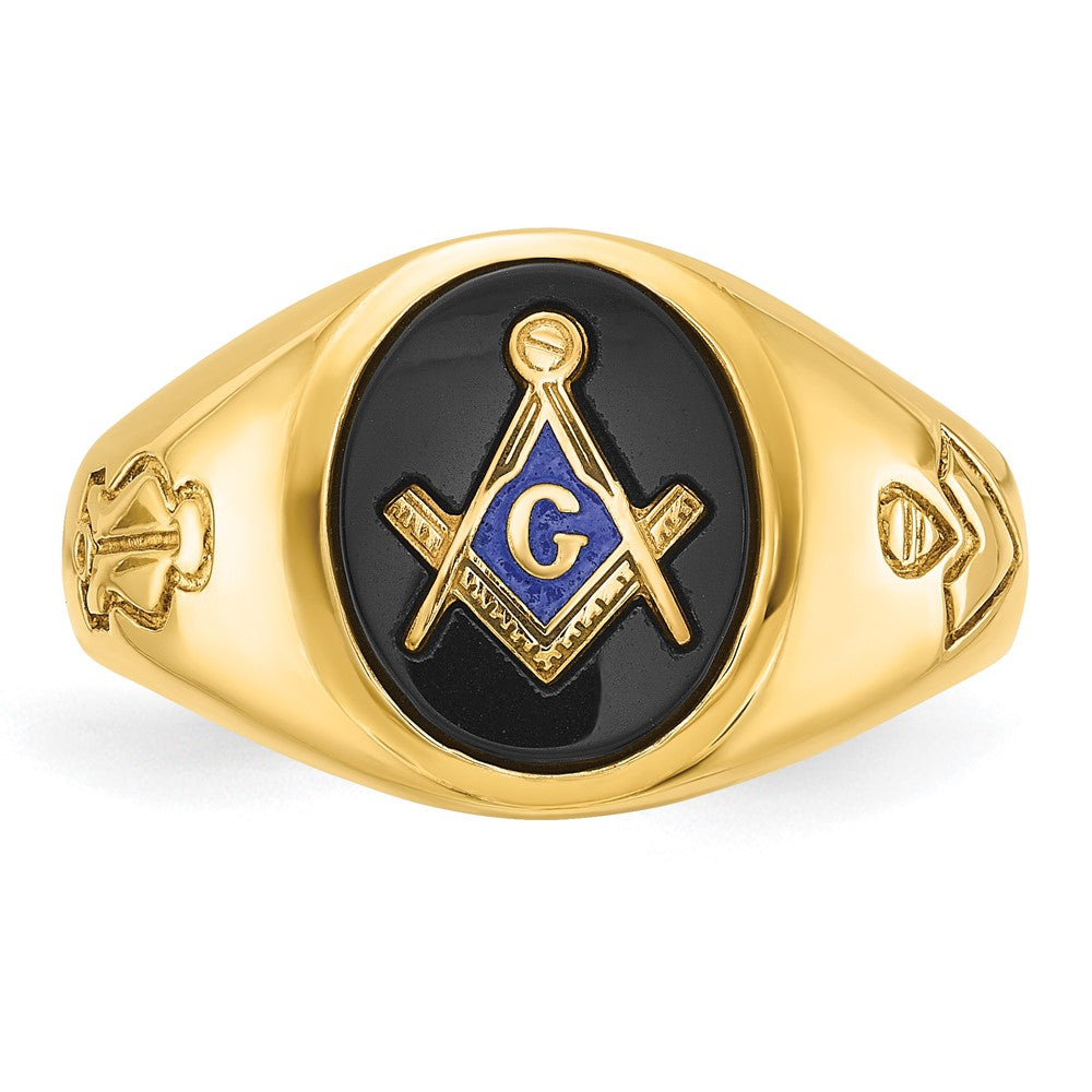 IBGoodman 14k Men's Polished and Grooved with Oval Onyx Blue Lodge Master Masonic Ring
